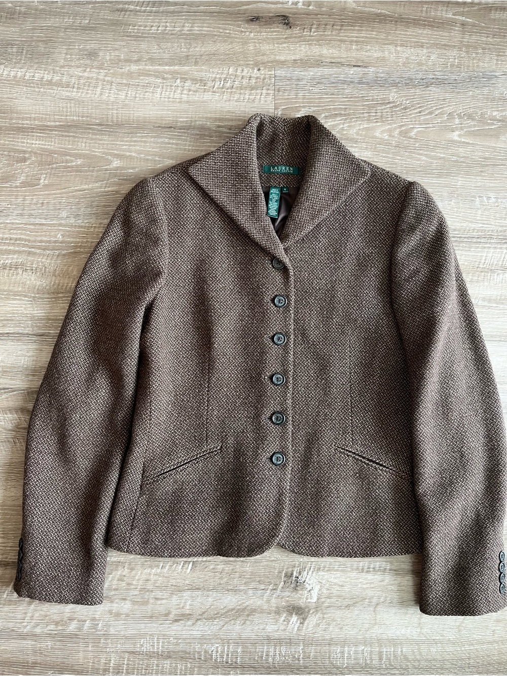 Lauren Ralph Lauren Brown Wool-Blend Button Jacket